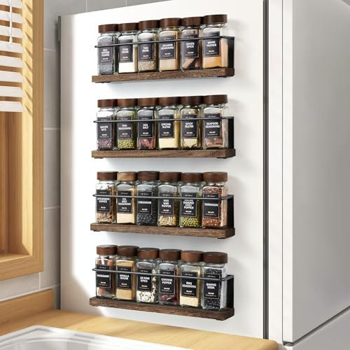 KitHero 4 Pack Strong Magnetic Spice Rack Organizer for Refrigerator and Microwave Oven, Metal Fridge Shelf, Space Saver for Kitchen Organization and Storage, Black | Amazon (US)