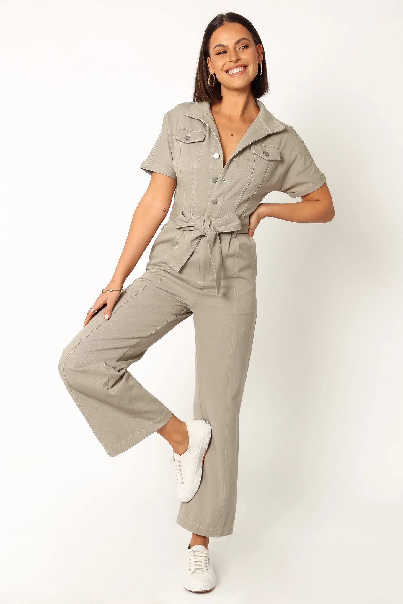 Demi Contrast Stitch Jumpsuit - Olive | Petal & Pup (US)
