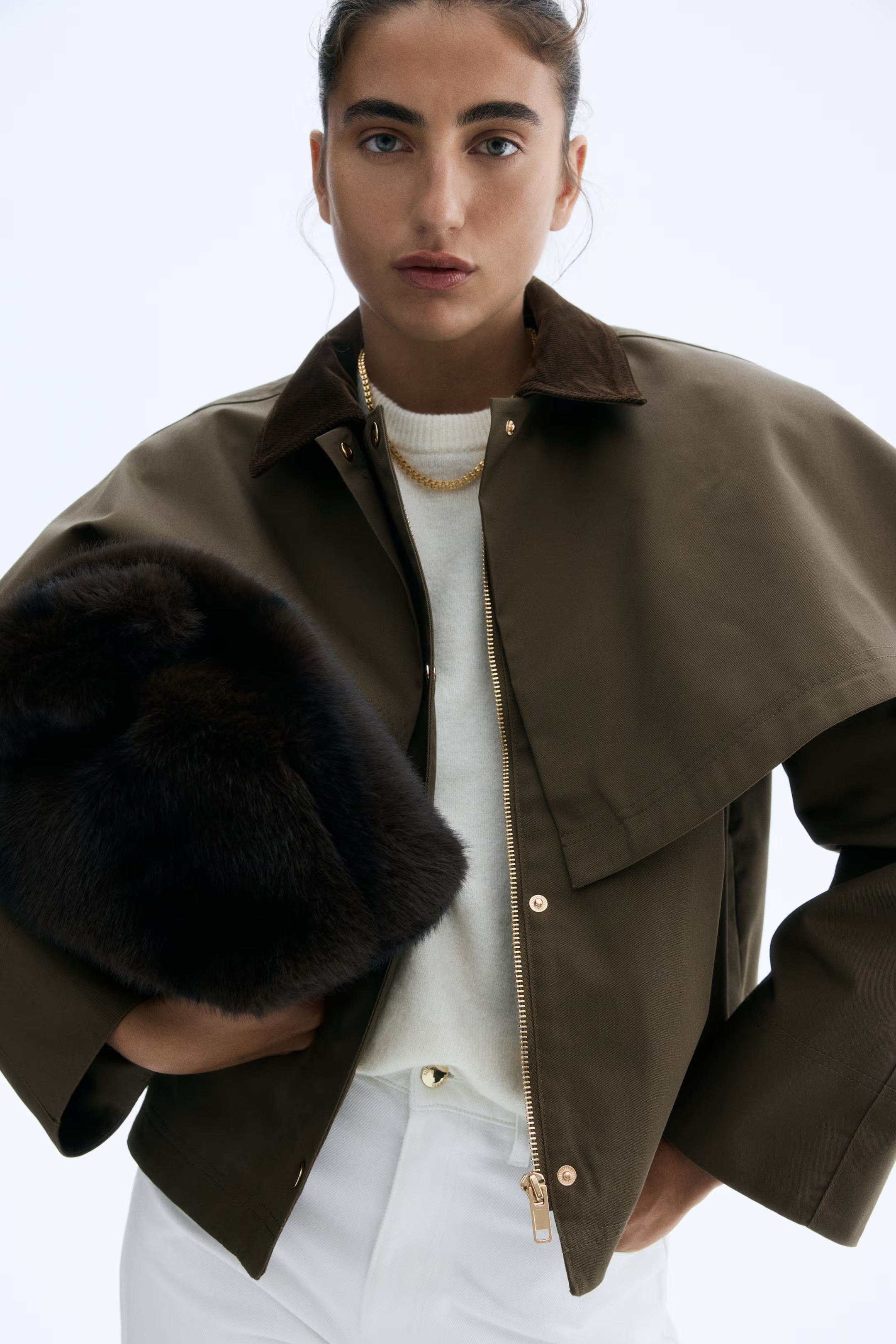 Veste avec cape - Vert kaki - FEMME | H&M FR | H&M (FR, IT, ES, PT, BE)