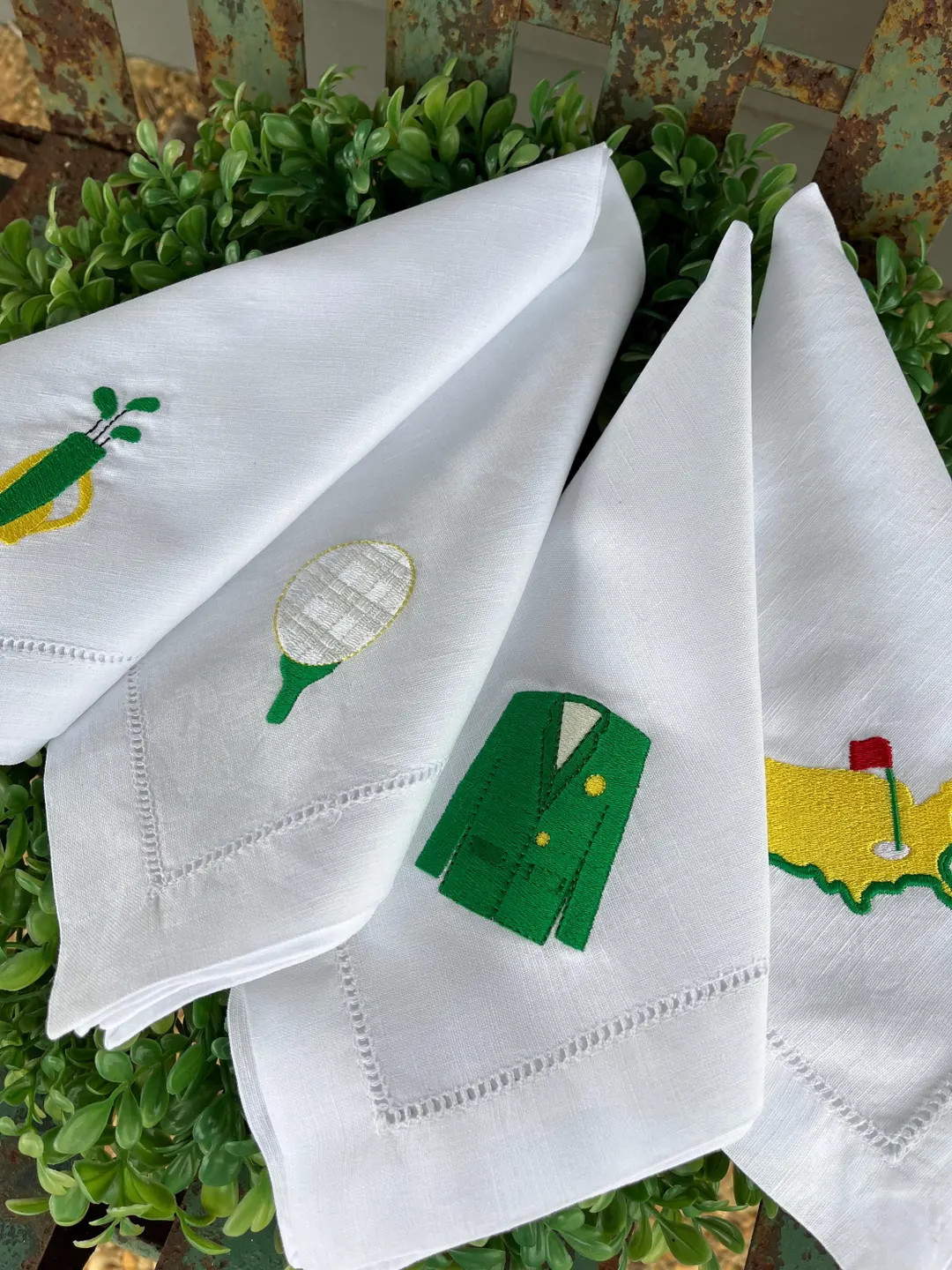 Golf napkins - 18” napkins Linen Napkins embroidered with golf motifs - Masters Golf Tournament | Etsy (US)