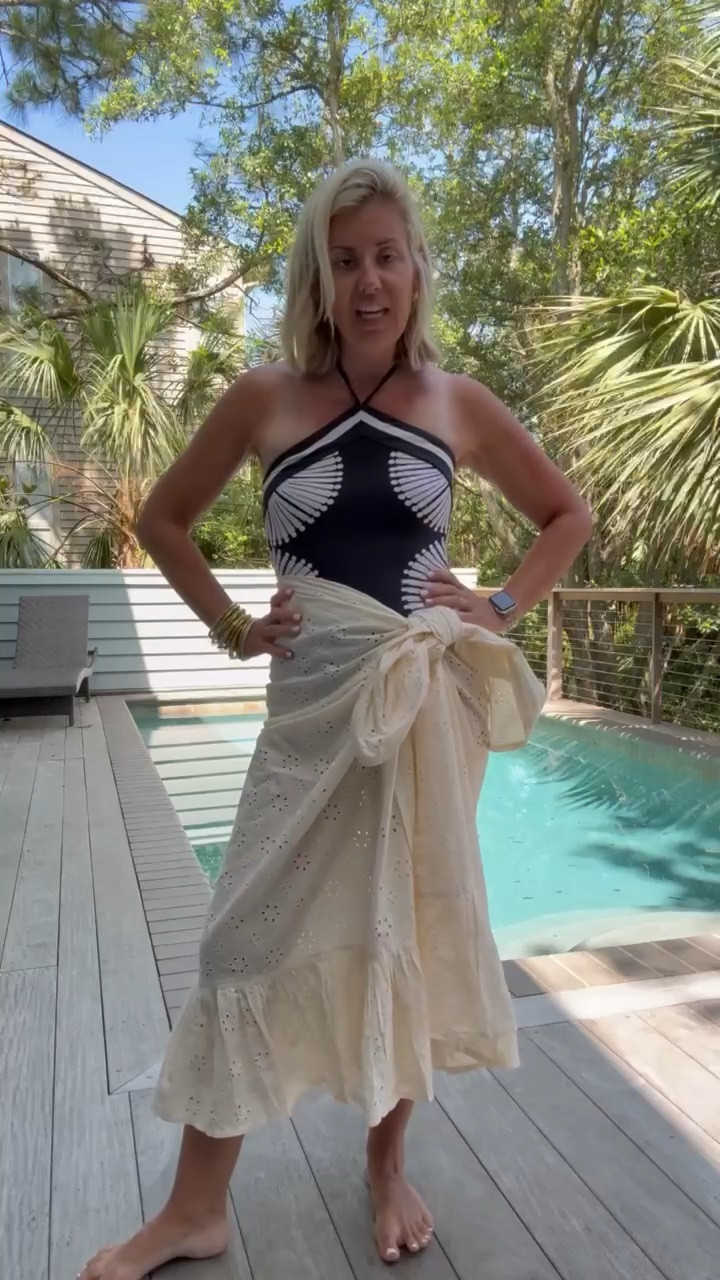 Beach day look! Love this cute one piece, the detailing is everything! Size small suit, OS sarong!

#LTKSwim
