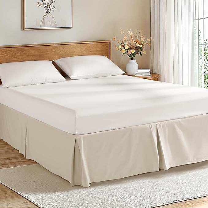 LBRO2M 100% French Linen Bed Skirt Queen Size 14" Drop Tailored Drape Design Natural Flax Basic D... | Amazon (US)