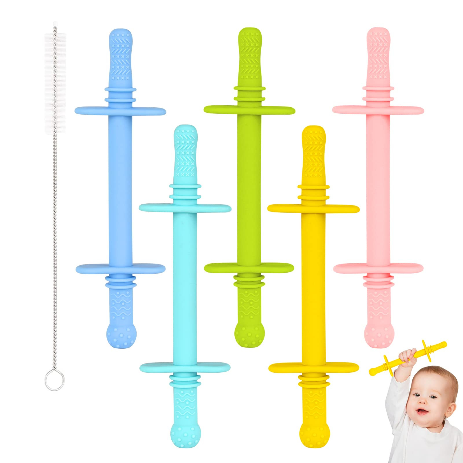 Fu Store Hollow Teether Tube with Safety Shield, 5 Pack Chew Straw Toy for Infant Toddlers Silico... | Amazon (US)