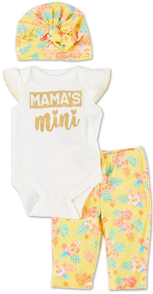 Baby Girls 3 Pc Creeper & Pants Set - Yellow Multi-mult-6038008140975  | Burkes Outlet | bealls