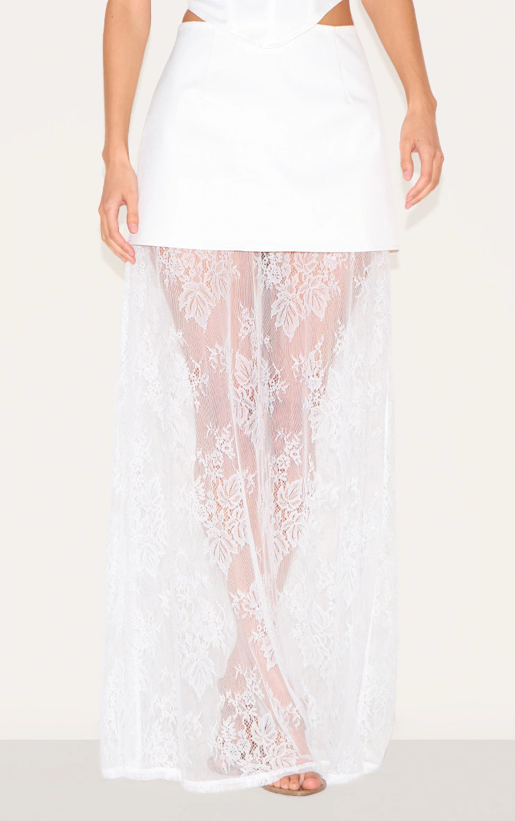 Ivory Overlay Detail Lace Maxi Skirt | PrettyLittleThing US