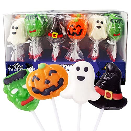 Fusion Select Halloween Candy Lollipops - Halloween Suckers - Trick or Treat Candies for Kids - Frankenstein's Monster, Jack o Lantern, Ghost & Witch Hat Halloween Sweets - Individually Wrapped - 30 Treats Per Box - 2 Packs Total 60 Lollipops | Amazon (US)