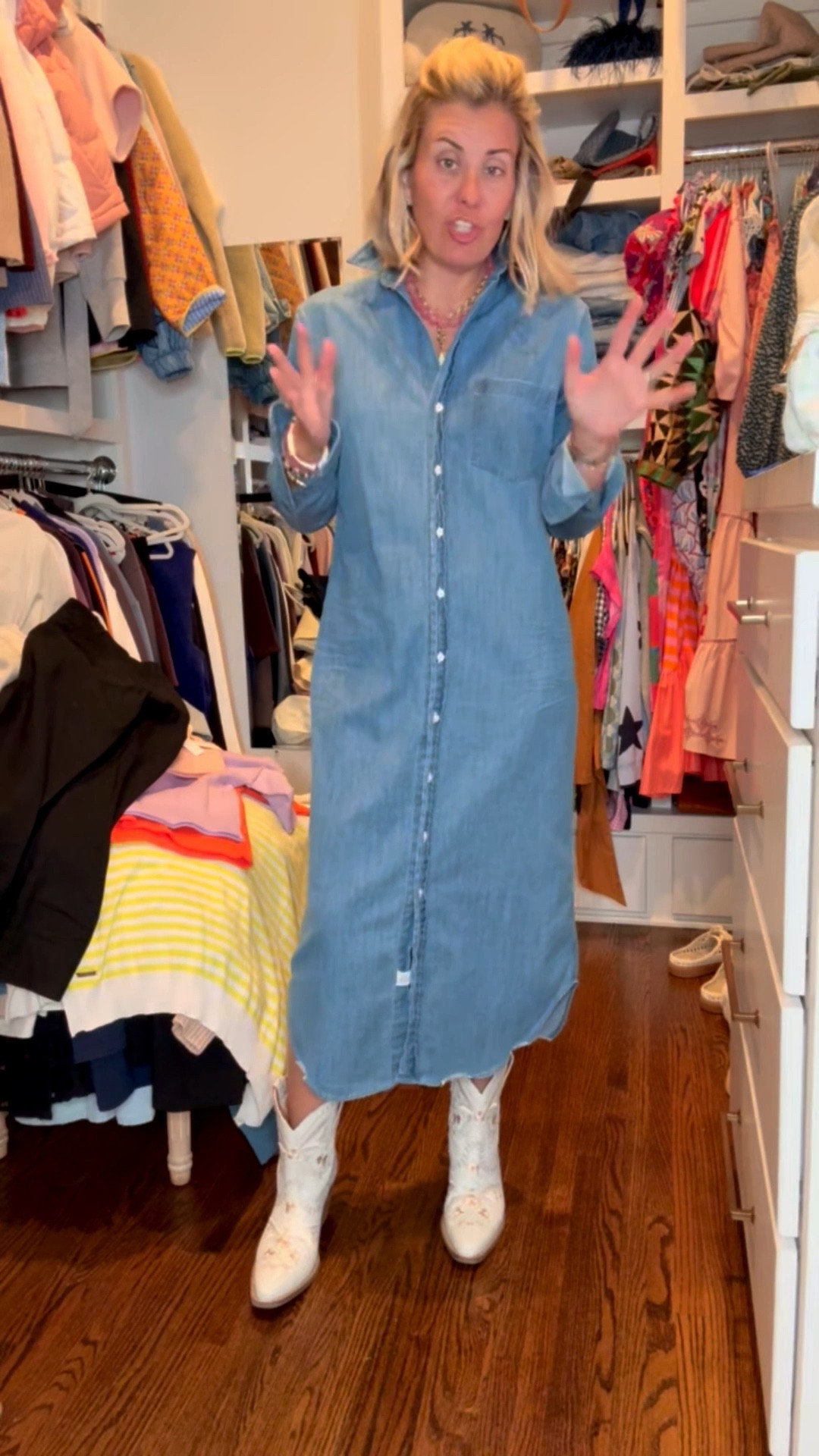 Another must have…..DENIM DRESS! Y’all lose your minds when I wear this dress!! I know it’s a splurge, but I’m telling you it’s worth every penny. The amount of times I have worn this dress and like I always say price per wear. It’s one of those closet keepers that I will have forever. I wear xs. 

#LTKOver40 #LTKmomlife #LTKdayinmylife