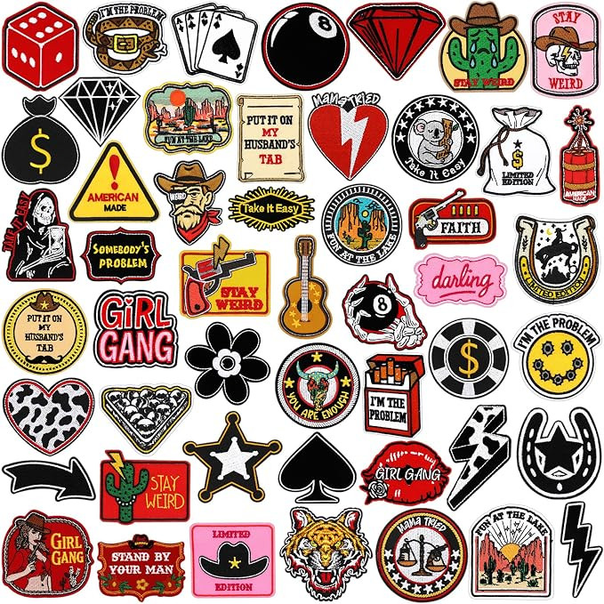 50 Pcs Themed Iron on Patches Applique with Words Embroidered Sew on Cloth Colorful Multiple Styl... | Amazon (US)