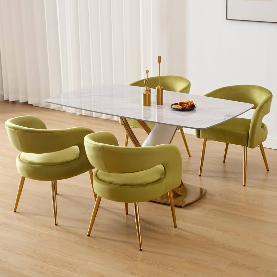 ZSARTS Modern Green Velvet Dining Chairs Set of 4, Barrel Upholstered Kitchen Chairs with Gold Me... | Amazon (US)