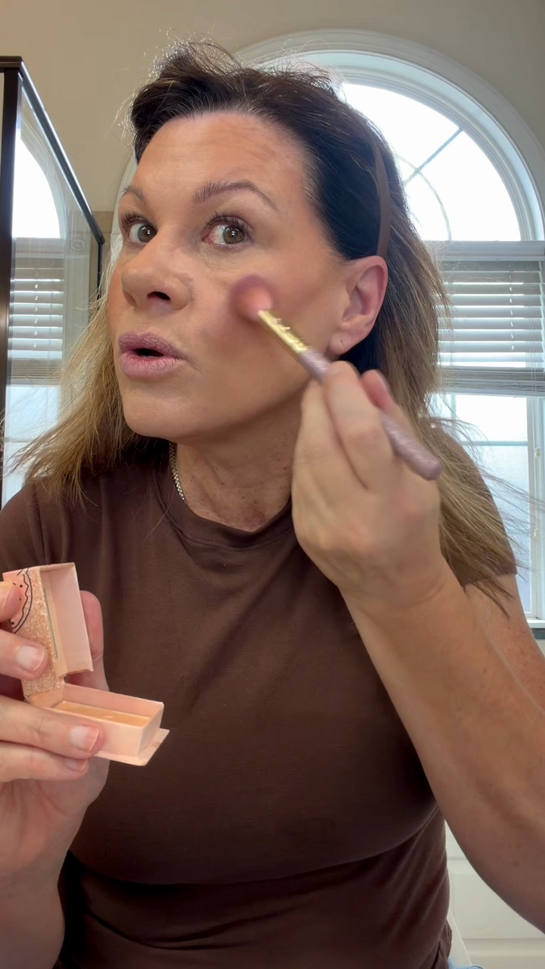 50 years old. Some great makeup products that I’ve been enjoying for everyday makeup. 
1. Dibs stick in MoonDust 
2. Benefit highlight in cookie 
3.Pixi Liquid glow in Summer and in warmth. 
4. Versed brighting powder 
5. Nyx brow tint pen lift and snatch in Ash Brown
6. Nyx micro brow in ash brown 
7. Dibs eyeshadow in Coffee in Hand 
8. Summer Fridays gloss in warm beige
9. Merit foundation stick in Sand  
@DIBS Beauty @Summer Fridays #nyx #pixibypetra #versed @Benefit Cosmetics US @Merit

#LTKgrwm #LTKU #LTKmorningroutine