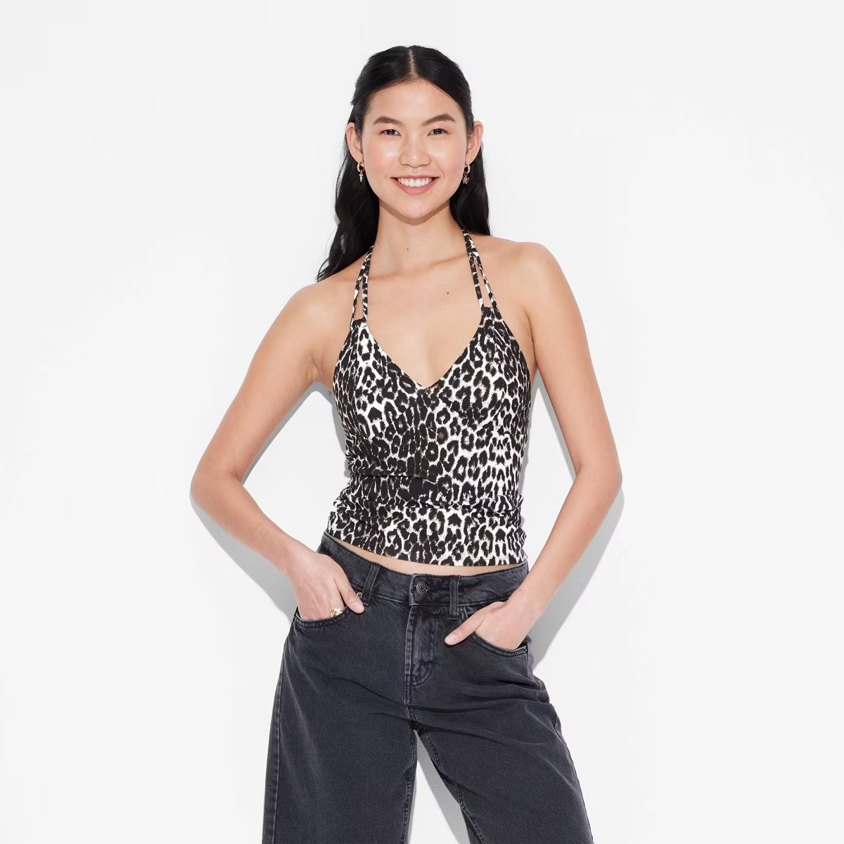 Women's Halter Graphic Cami - Wild Fable™ Sky Blue Striped 3X | Target