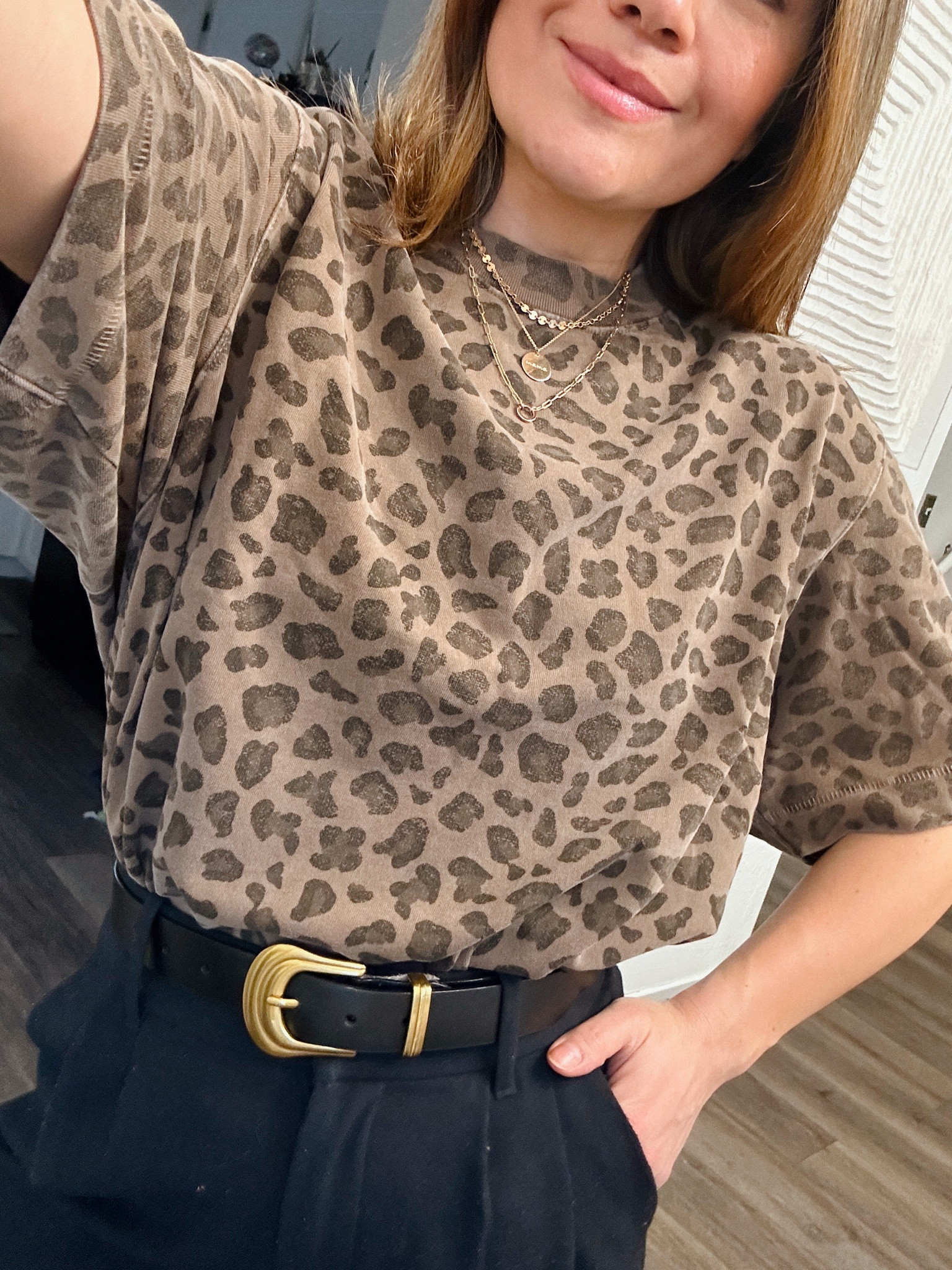 The cutest leopard print tee. It’s thick and structured. I need it in every color! 
Tee size xs
Pants size 24 short
Take 20% off + and additional 15% off with code DENIMAF

#LTKSaleAlert #LTKFindsUnder100 #LTKFindsUnder50