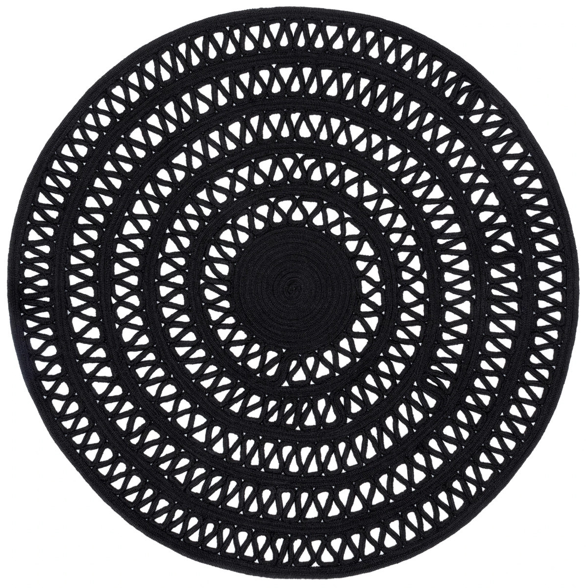 Bowline Black Handwoven Indoor/Outdoor Round Rug | Annie Selke