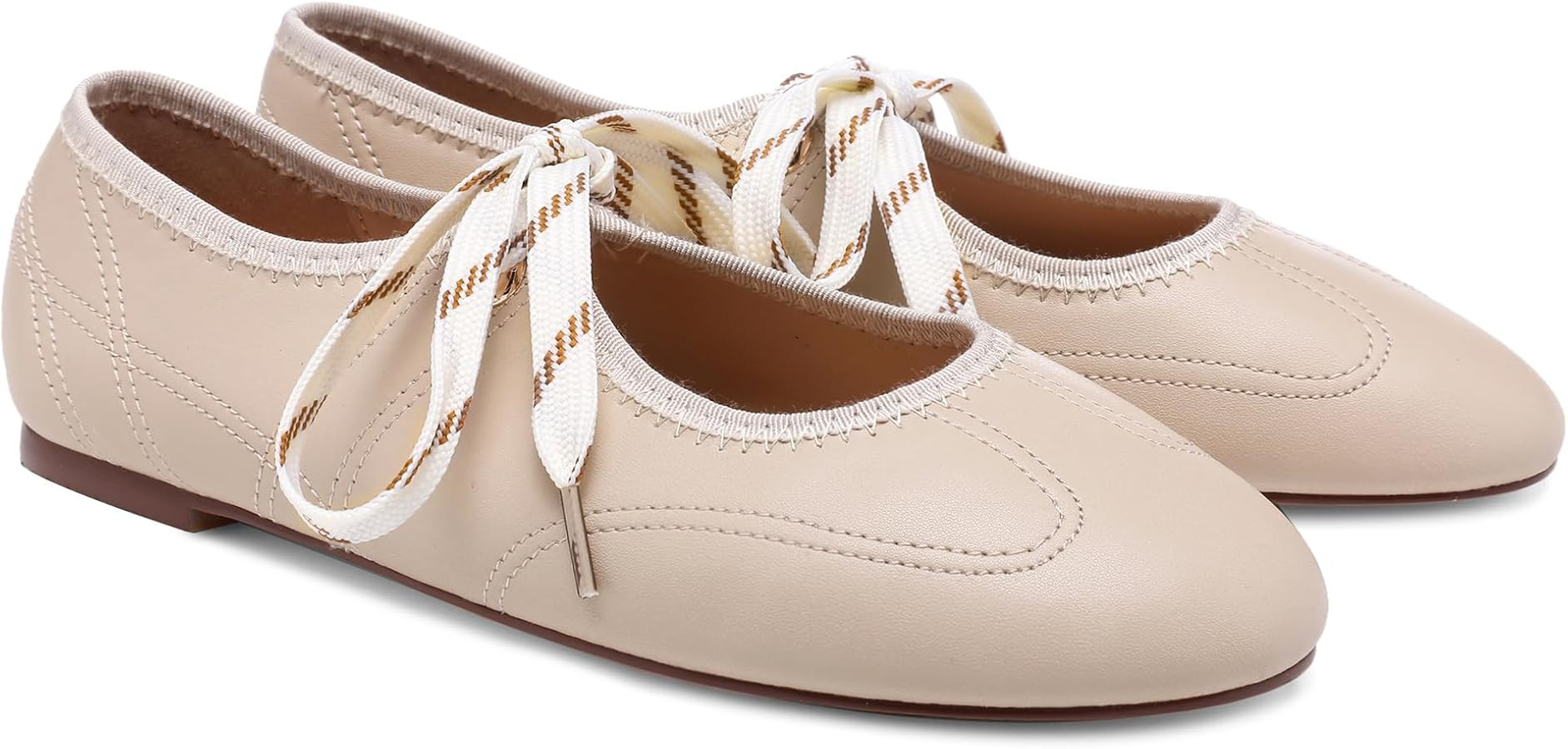 Lace up Round Toe Ballet Flats for Women Cute Slip on Soft Mary Jane Flats Casual Ballerina Shoes | Amazon (US)