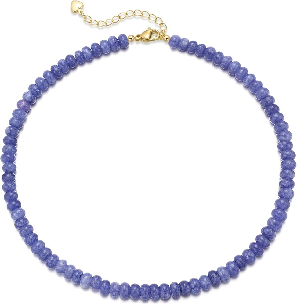 Beaded Gemstone Necklaces for Women, Bohemian Colored Choker Natural Stone Bead Decoration Summer... | Amazon (US)