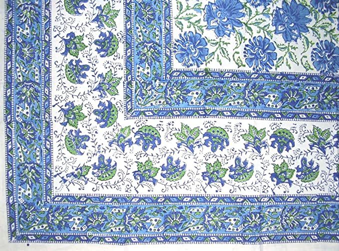 HOMESTEAD Lotus Flower Block Print Floral Square Cotton Tablecloth 60" x 60" Blue | Amazon (US)