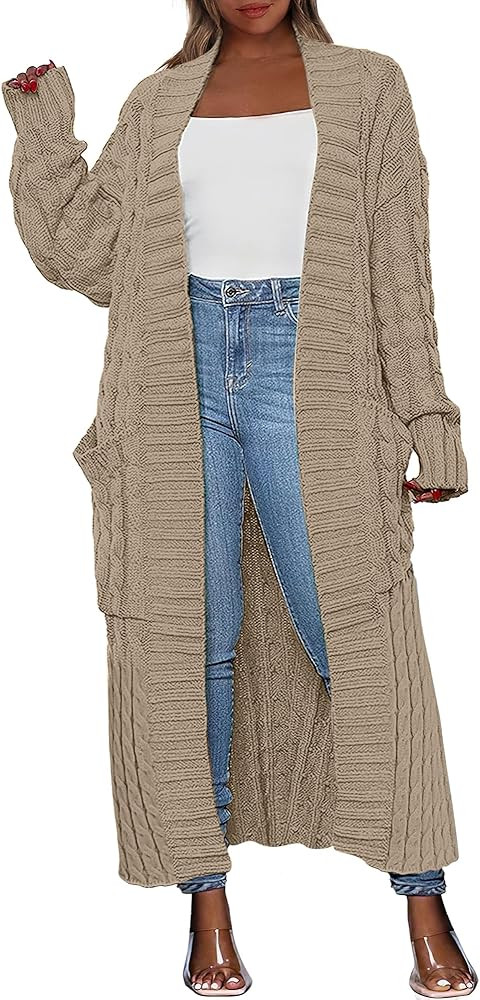 Caracilia Womens Long Cardigan Sweaters 2024 Fall Open Front Coat Long Sleeve Cable Knit Maxi Out... | Amazon (US)