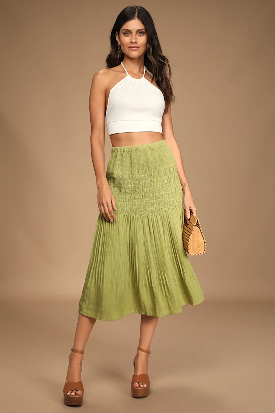 Out in the Sun Lime Green Smocked Midi Skirt | Lulus (US)