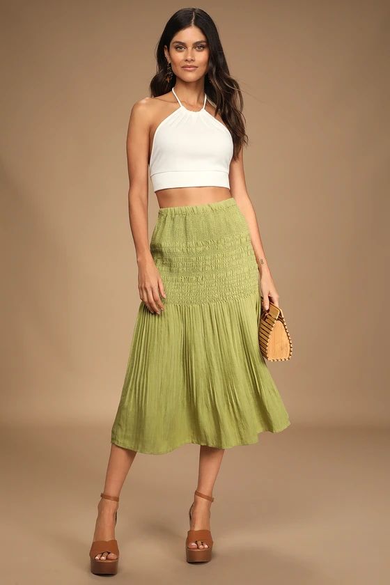 Out in the Sun Lime Green Smocked Midi Skirt | Lulus (US)