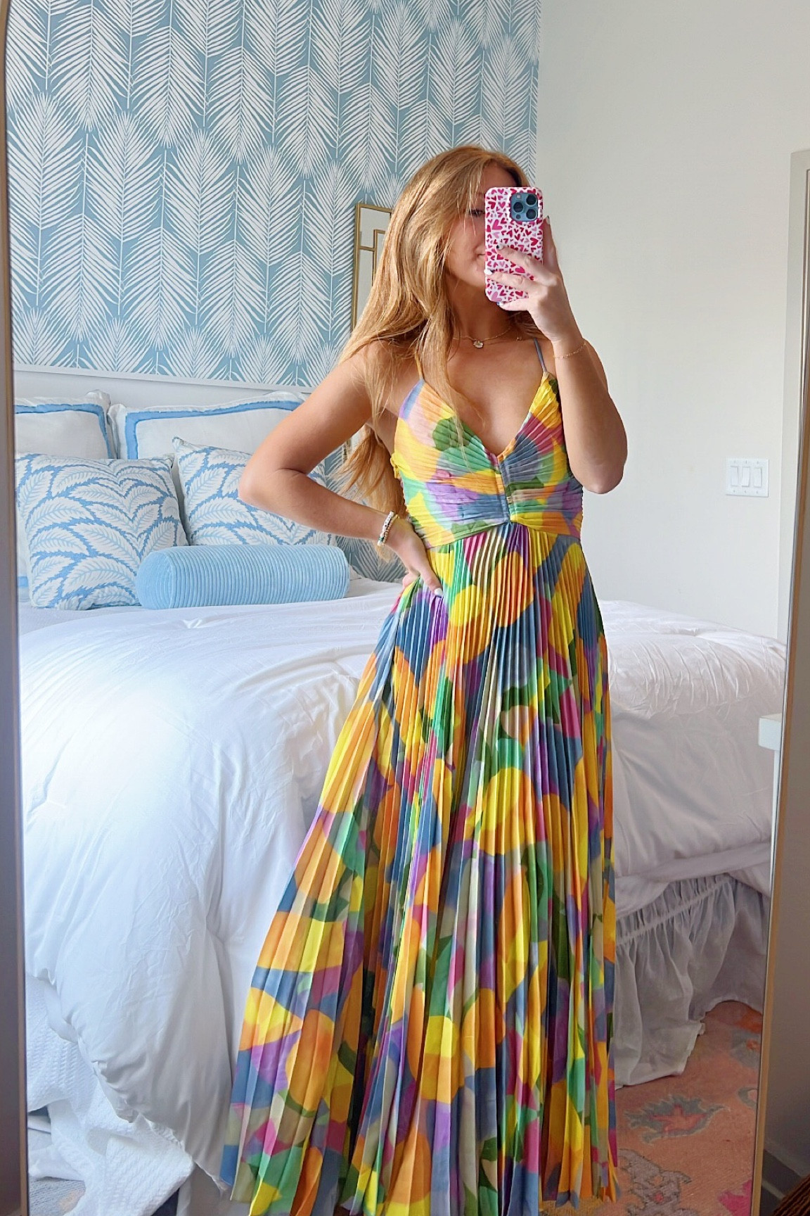 blythe floral plisse midi dress