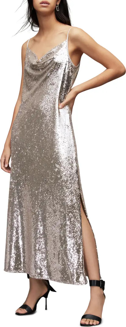 AllSaints Hadley Sequin Cowl Neck Dress | Nordstrom | Nordstrom