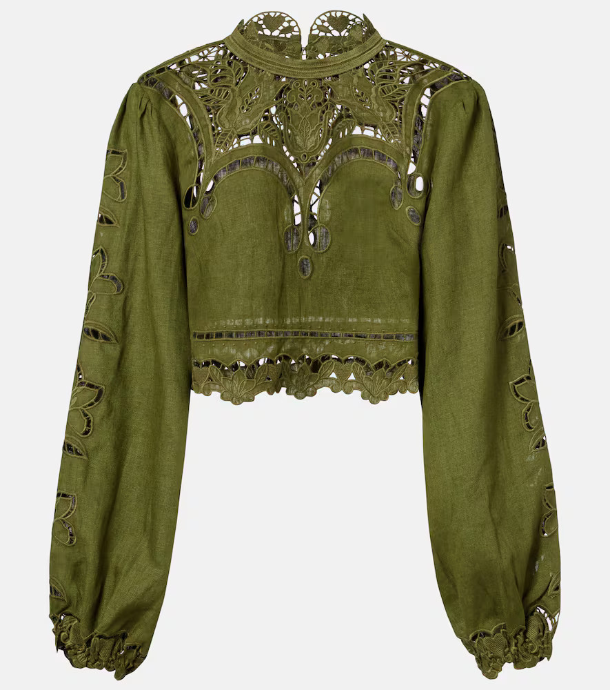 Farm Rio Floral lace-trimmed linen blouse | Mytheresa (US/CA)