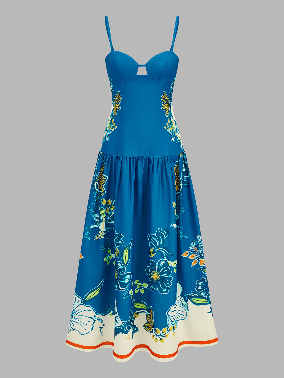 Floral Print Cut Out Bust Cami Midi Dress | Commense