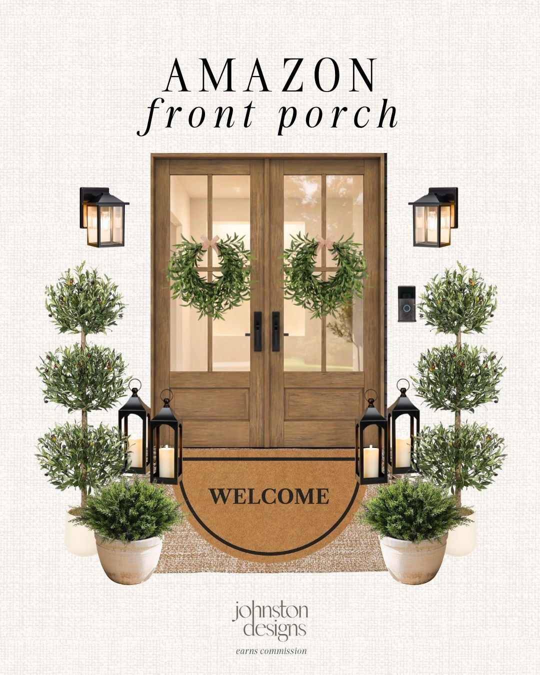 Amazon front porch refresh. 🤍 Classic, welcoming and layered with the prettiest greenery + timeless accents! 

Amazon front porch, porch decor, outdoor entryway, curb appeal, front door styling, welcome mat, outdoor lanterns, wall sconces, faux greenery, topiary trees, potted plants, wreath decor, seasonal refresh, exterior lighting, patio styling, home entrance, neutral decor, classic home, outdoor accents, inviting space, home inspo 

 #LTKSeasonal #LTKHome