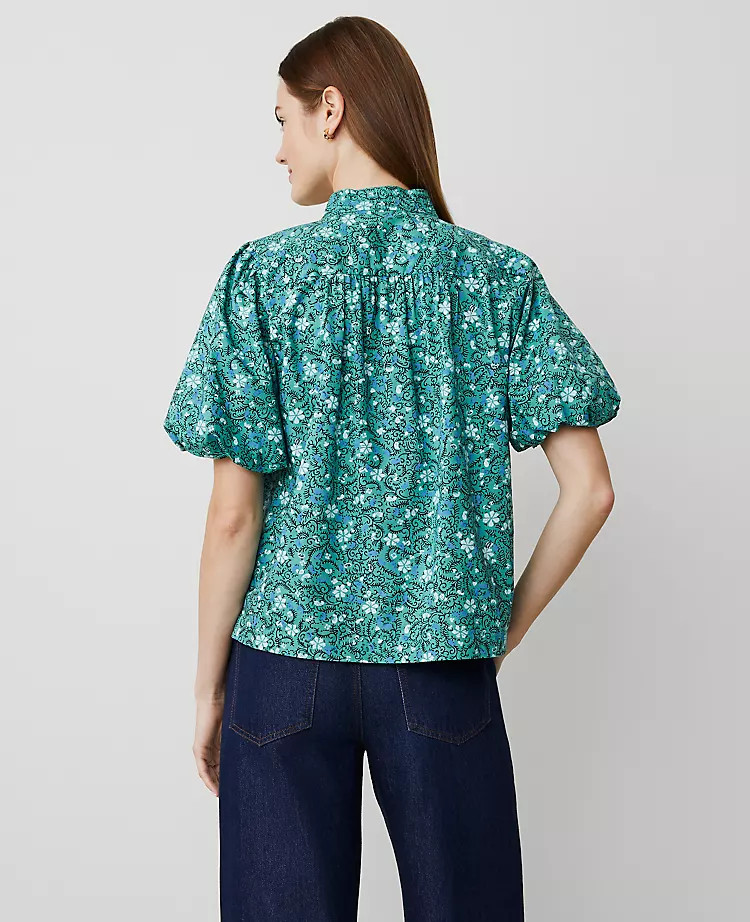 Floral Puff Sleeve Popover | Ann Taylor