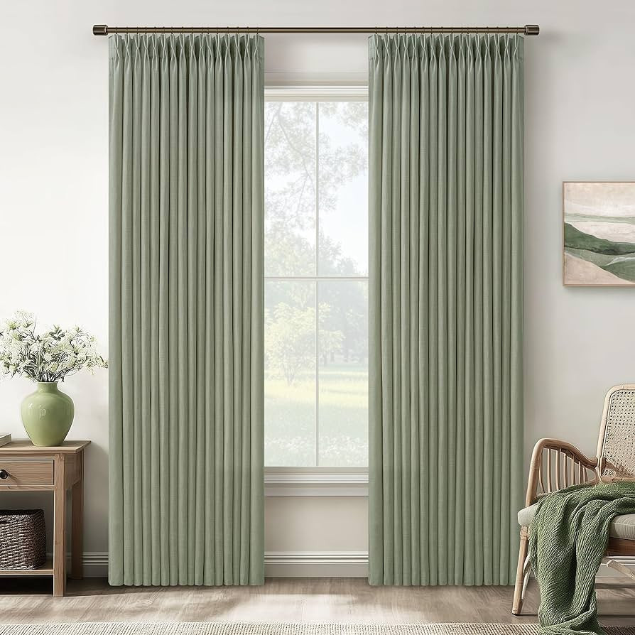 Sage Green Linen Curtains 96 Inches Long 2 Panels Set Pinch Pleat for Living Room Dining Light Fi... | Amazon (US)