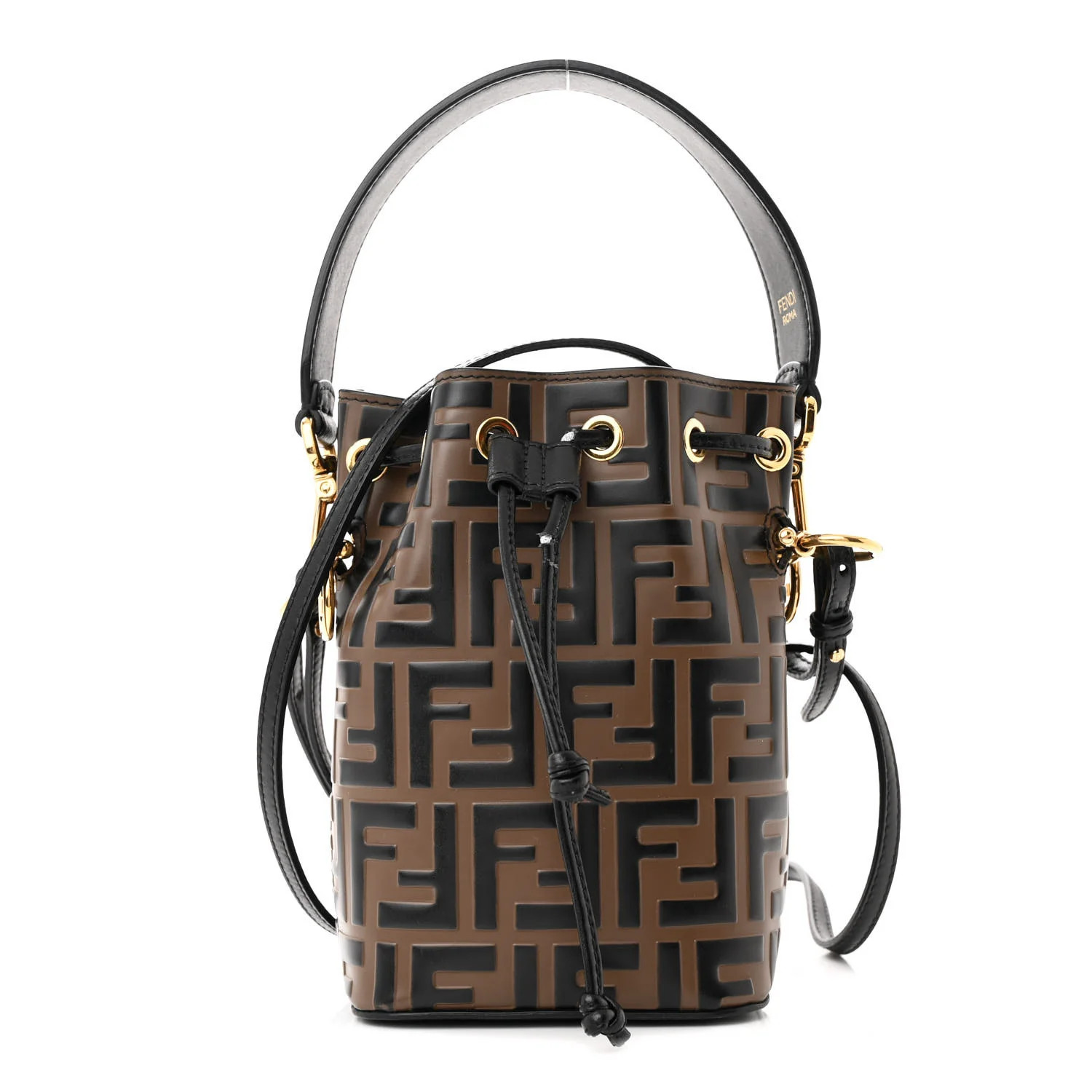 Vitello Liberty F is Fendi Bi-Color FF 1974 Embossed Mini Mon Tresor Bucket Bag Maya Black | FASHIONPHILE (US)