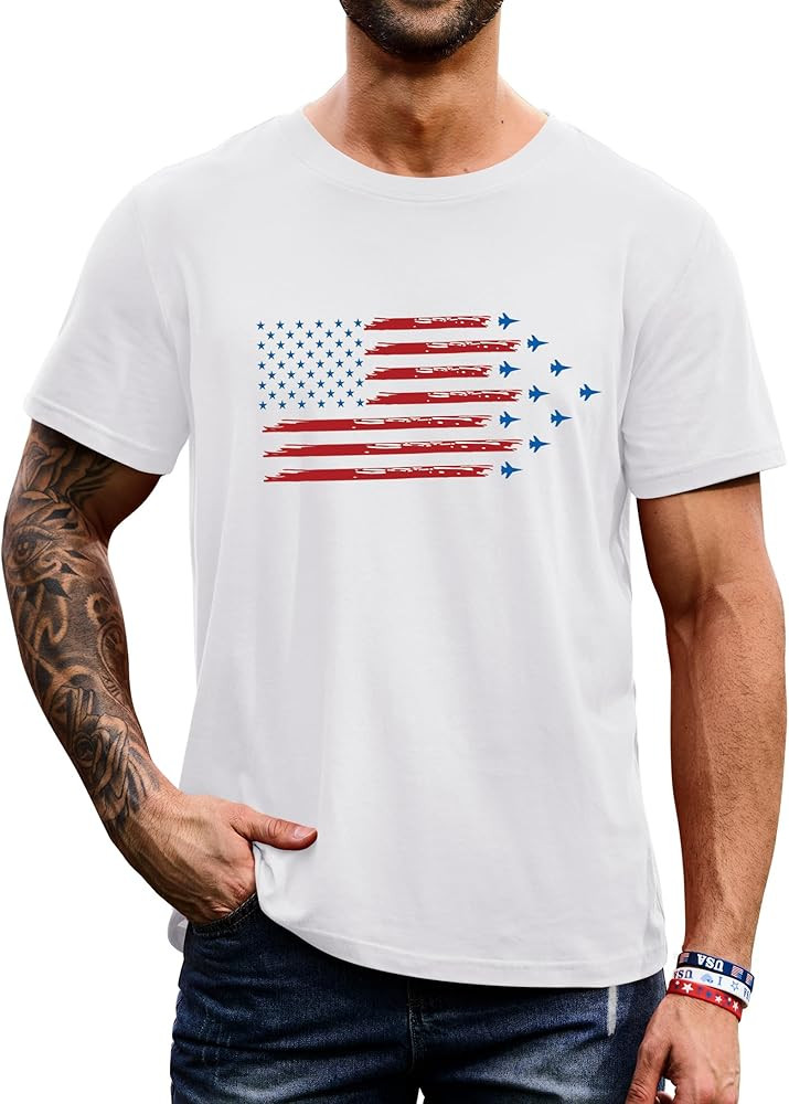 Arvilhill Men's 4th of July Shirt American Flag Short Sleeve T-Shirt 1776 Patriotic Cotton Tee Sh... | Amazon (US)