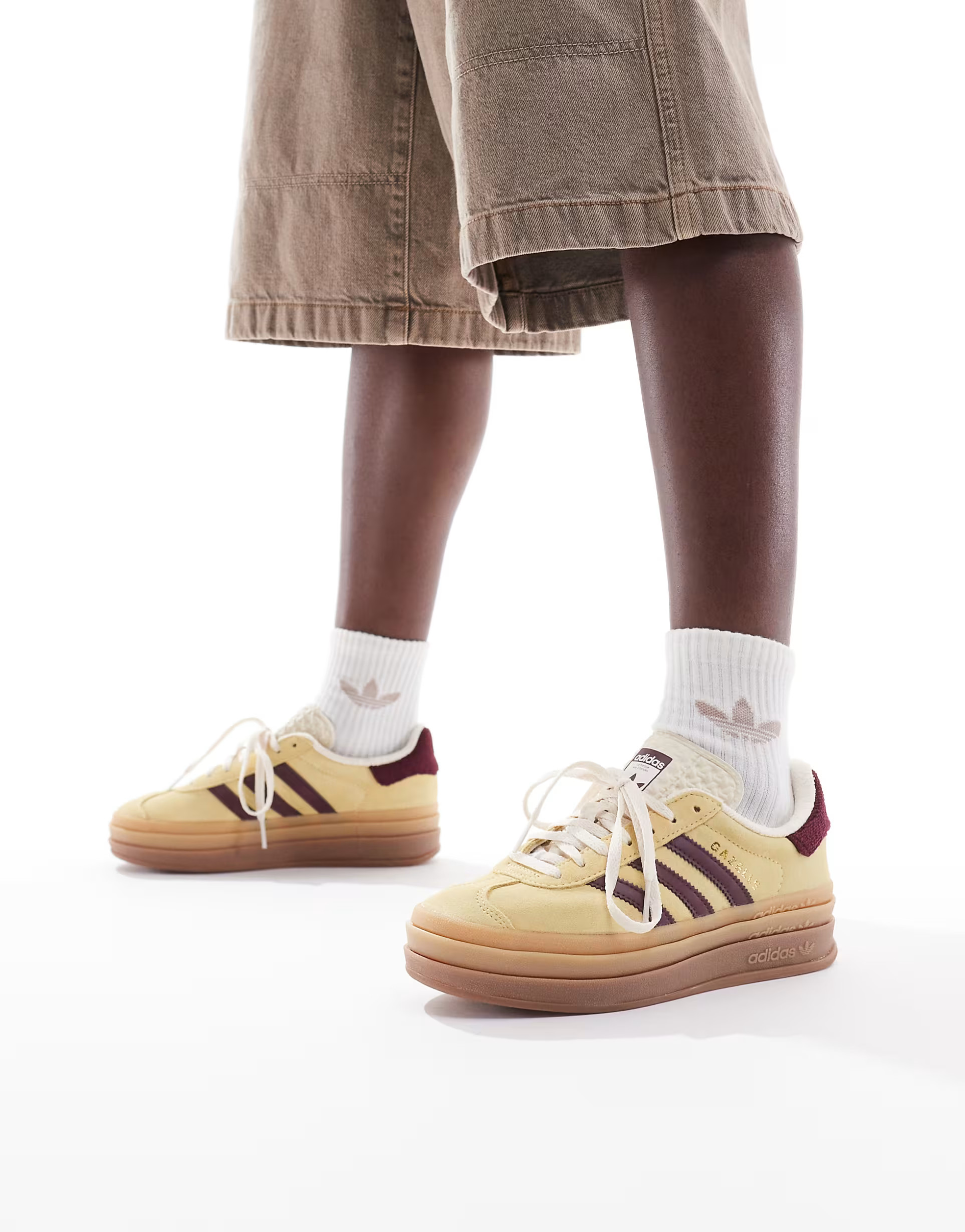adidas Originals Gazelle Bold platform trainers in soft yellow and maroon | ASOS (Global)