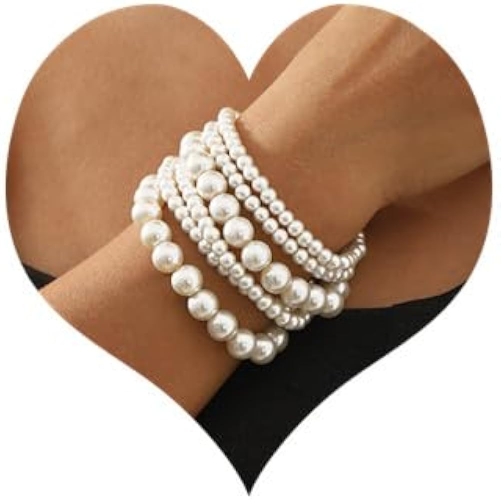 Sither 6 Pack Pearls Bracelets for Women Pearls Bracelets Set Boho Jewelry for Halloween Prom Par... | Amazon (US)