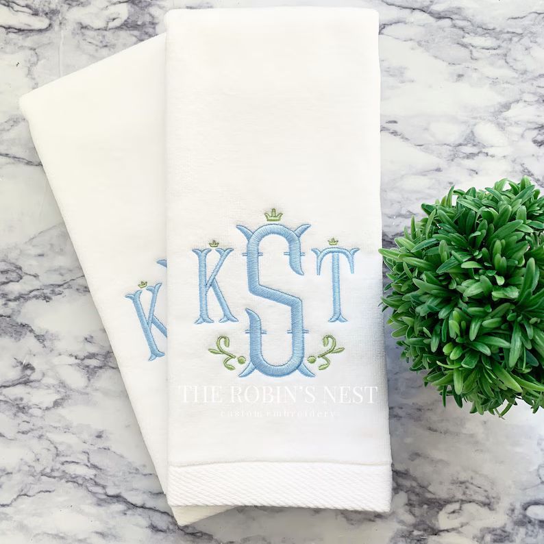 Monogrammed Velour Hand Towels and Monogrammed Linen Tissue - Etsy | Etsy (US)