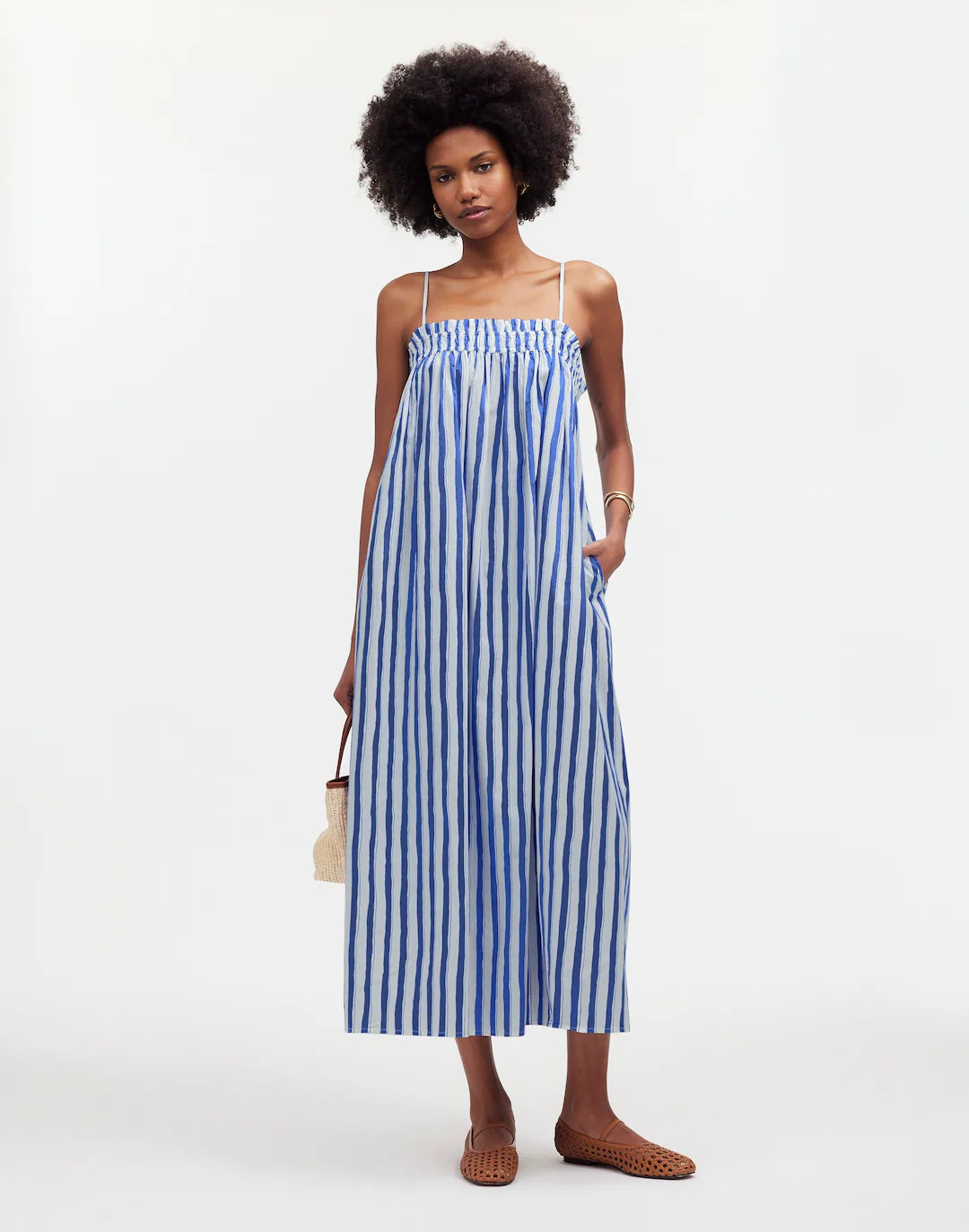 Ruffle A-Line Midi Dress in Stripe Poplin | Madewell