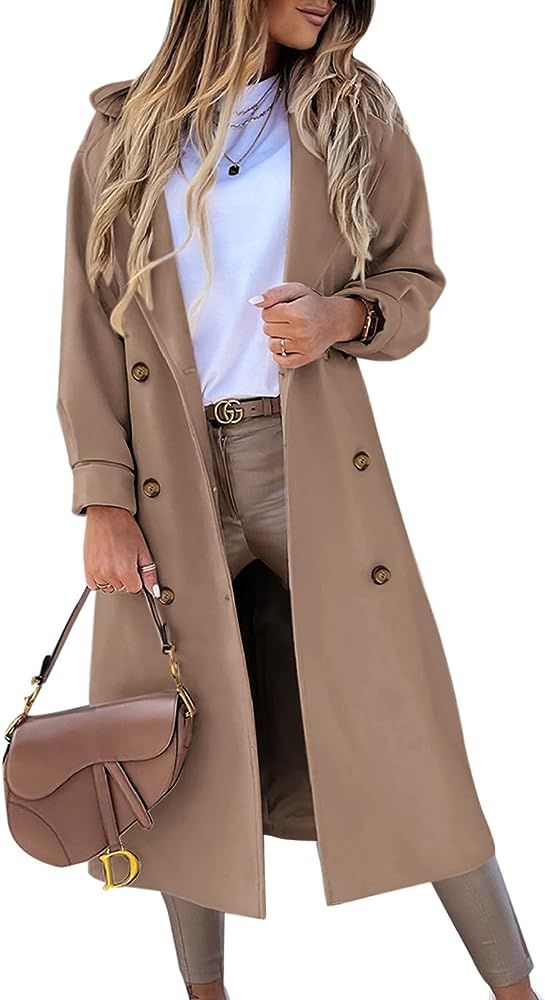 BZB Womens Elegant Notched Lapel Collar Double Breasted Pea Coat Winter Wool Blend Overcoats Long... | Amazon (US)