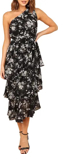 Brigette Floral One-Shoulder Tiered Midi Dress | Nordstrom