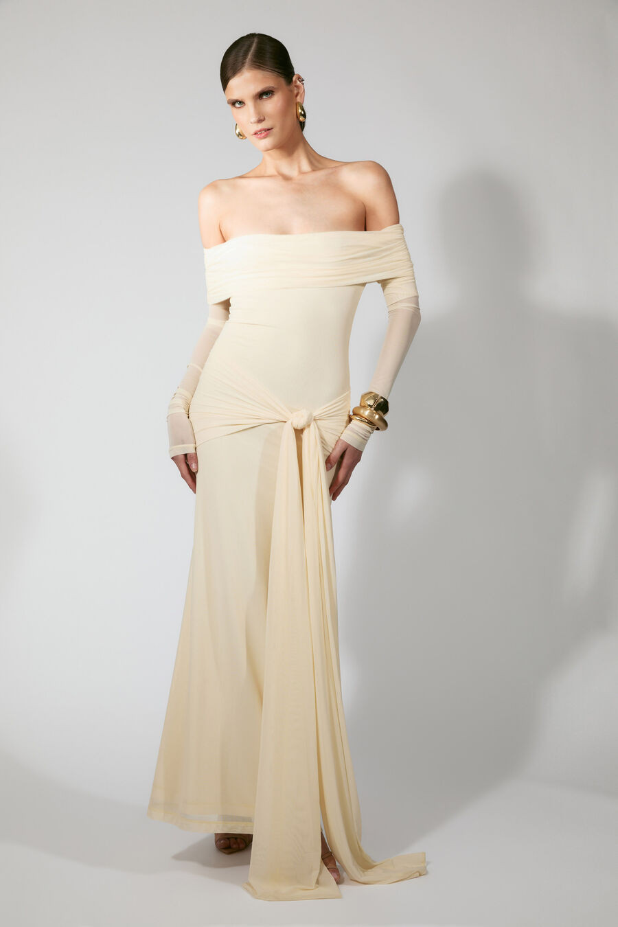 selina tie front mesh dress in buttercup | Bardot (US)