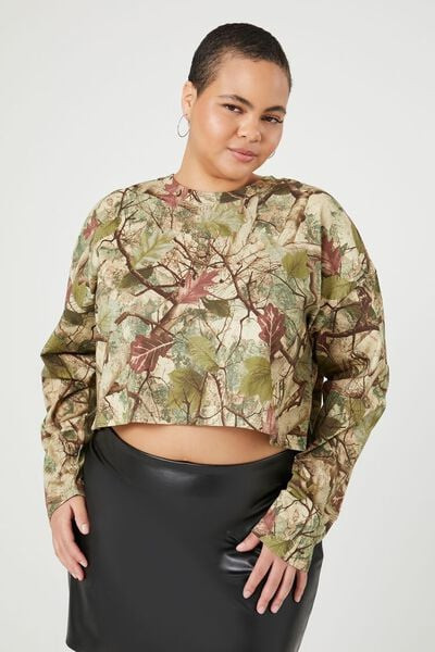 Plus Size Leaf Print Crop Top | Forever 21