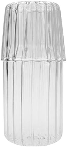 Sizikato 15 Oz Clear Striped Glass Bedside Night Water Carafe with Tumbler Glass. | Amazon (US)