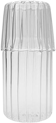 Sizikato 15 Oz Clear Striped Glass Bedside Night Water Carafe with Tumbler Glass. | Amazon (US)