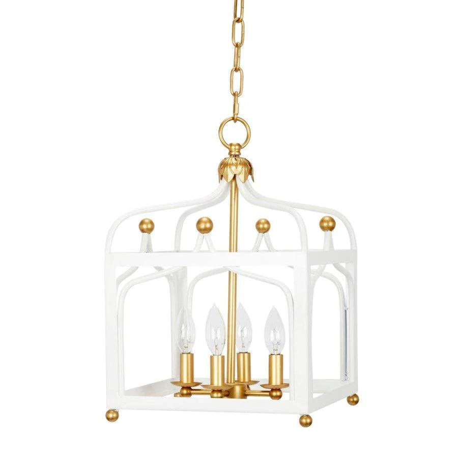 Glossy White and Gold 4-Light Pendant Lantern | The Well Appointed House, LLC