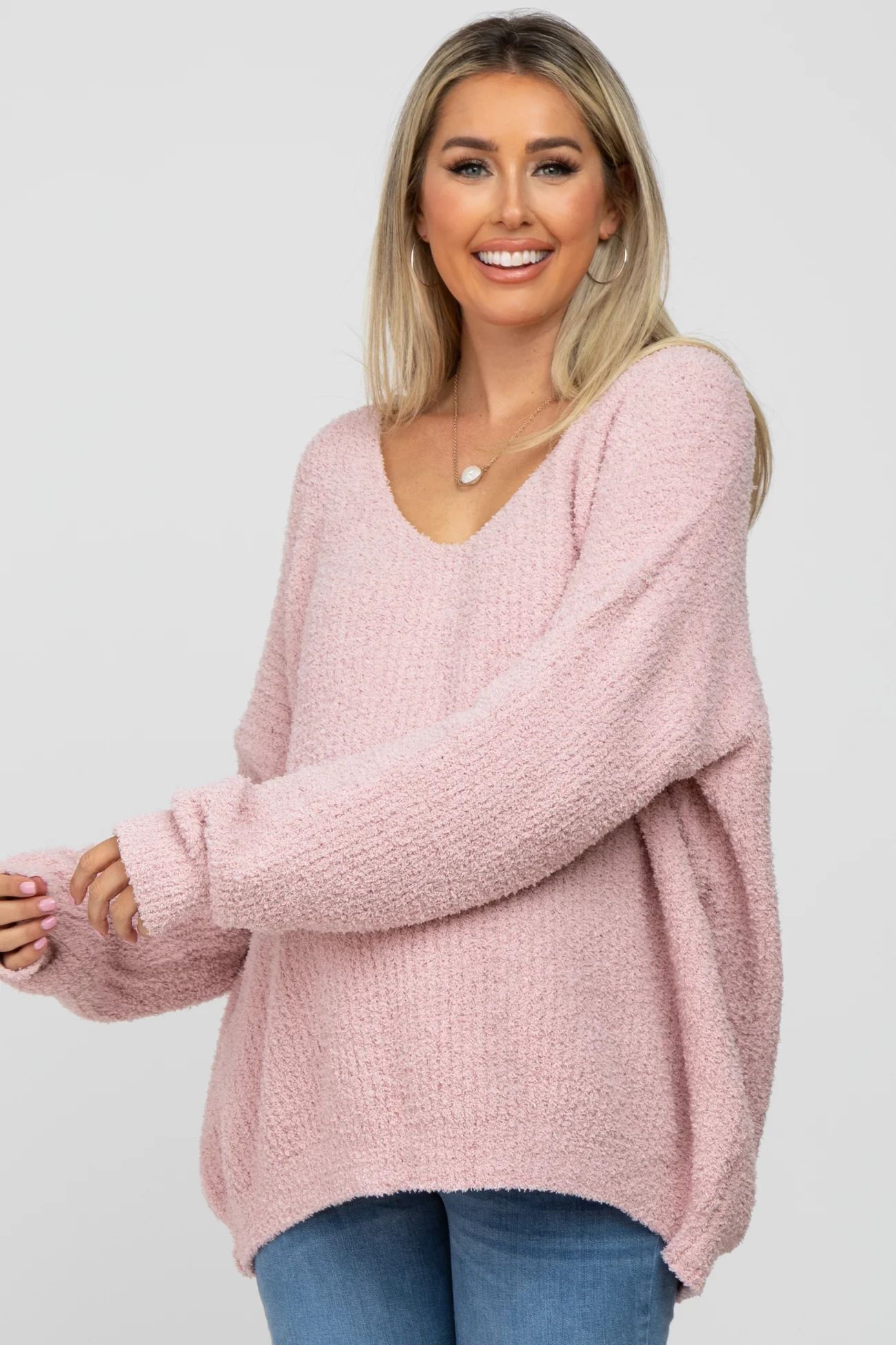 Light Pink V-Neck Soft Maternity Sweater | PinkBlush Maternity