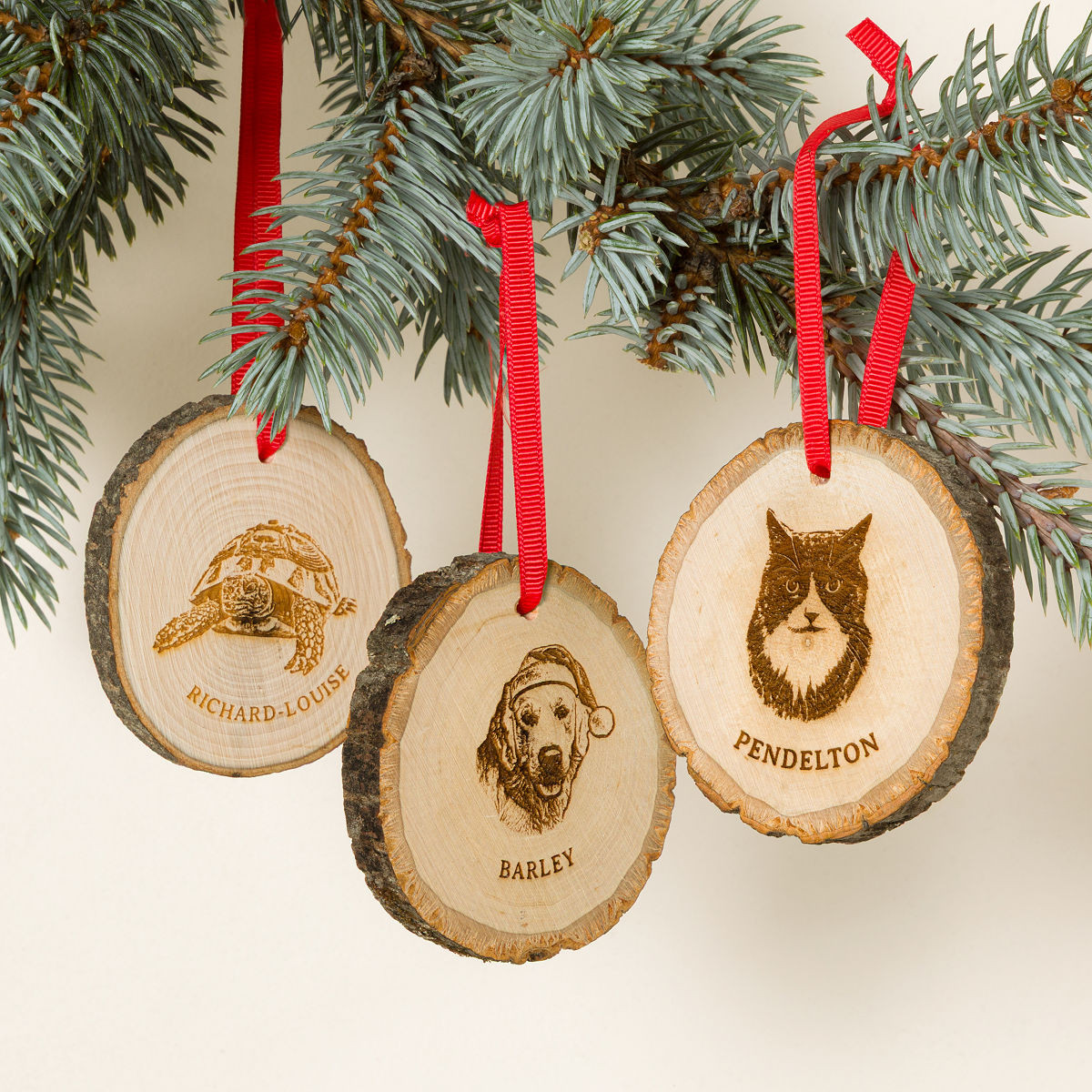Personalized Pet Portrait Wood Slice Ornament | UncommonGoods
