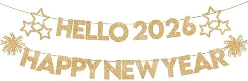 KatchOn, Glitter Gold Happy New Year Banner 2026-10 Feet, No DIY | Hello 2026 Banners for Happy N... | Amazon (US)