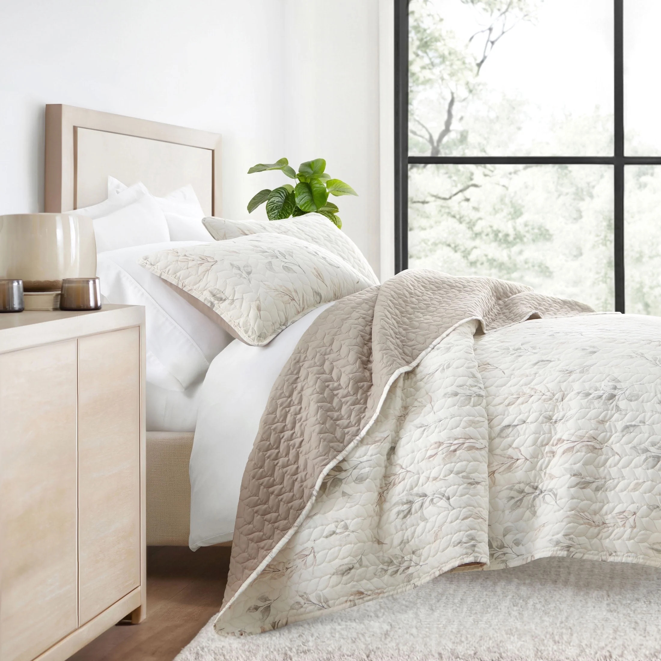 Ultra Soft Lightweight Quilt Sets in Watercolor Leaves Latte for Twin/TwinXL Bedding by Comfort C... | Walmart (US)