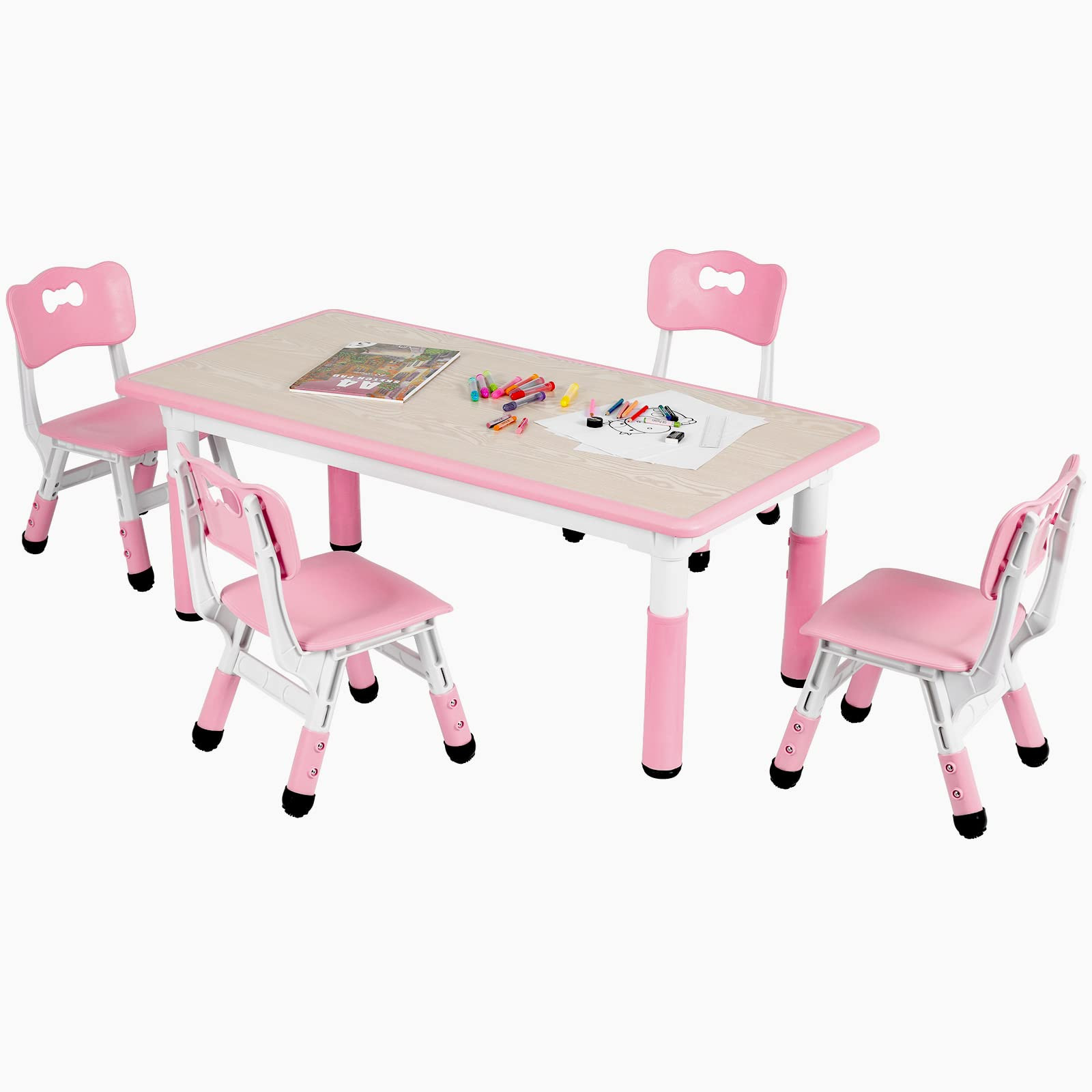 Arlopu Kids Table and 4 Chair Set, Height Adjustable Toddler Table and Chair Set, Non-Slip Legs, ... | Amazon (US)