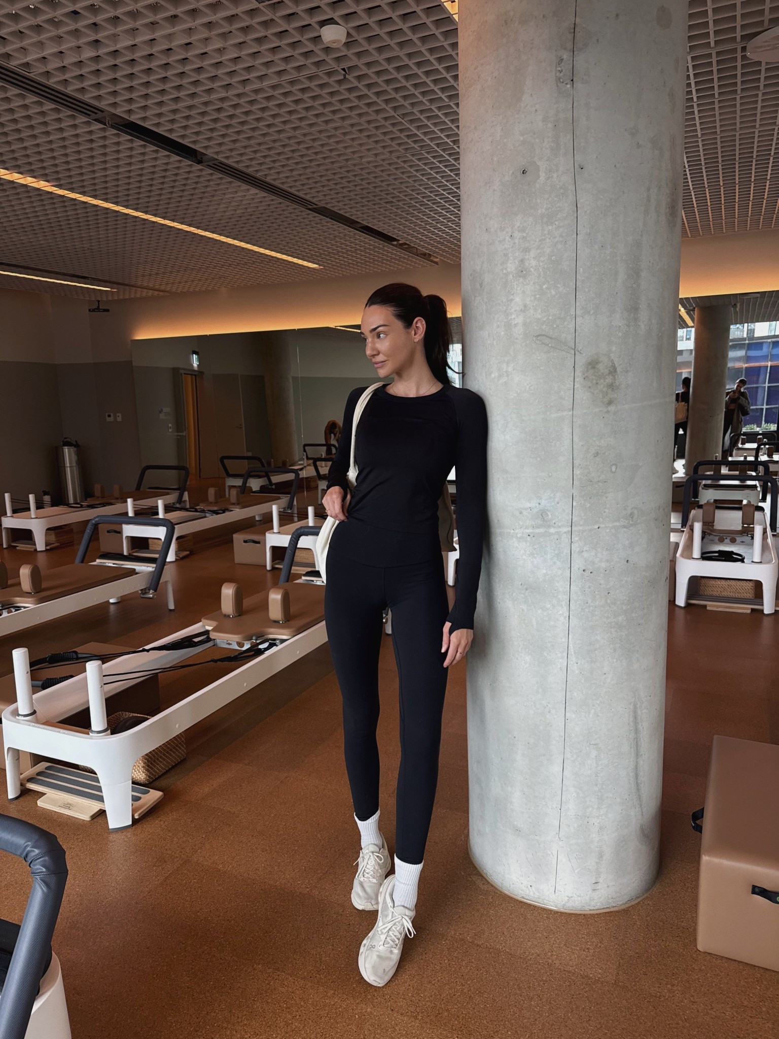 Pilates in my @lululemon 
 - long sleeve top in black 
- align hi ruse legging in black 
Paired with my on sneakers in white 

#LTKfitness #LTKaustralia #LTKautumn
