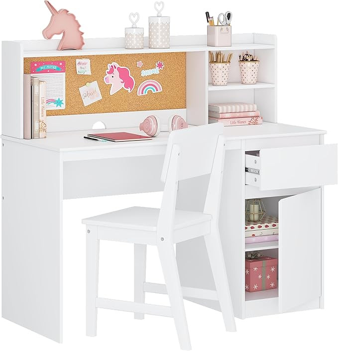 UTEX Kids Study Desk with Chair, Kids Desk and Chair Sets with Hutch and Storage Cabinet, Wooden ... | Amazon (US)
